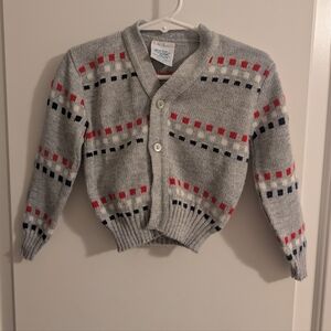 Vintage Gray Kids Sweater‎ with Red and Blue Accents